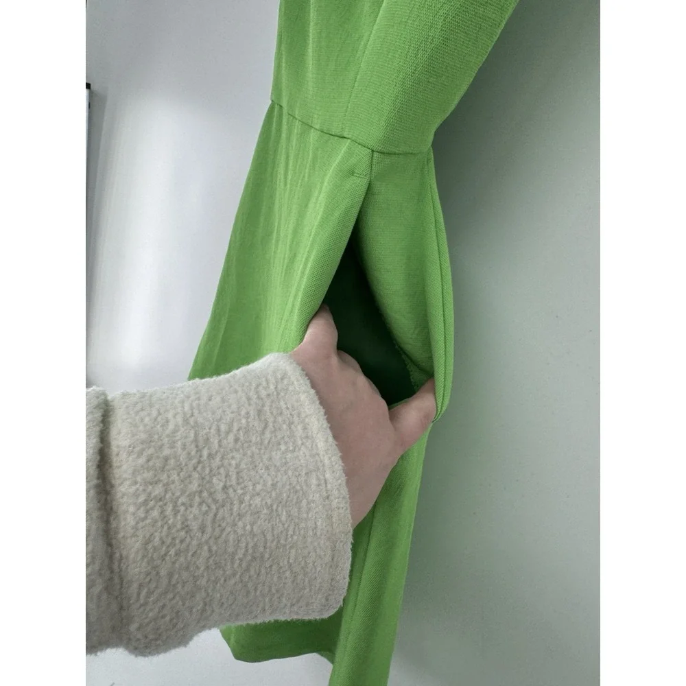 Wilfred Dress Womens 4 Green Mini Aritzia Tie Keyhole Back Cut Out Square‎ Neck
